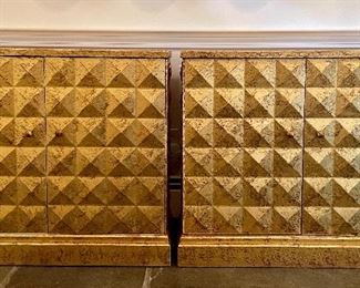 Item 199:  (2) MCM Consoles with Gold Leaf Finish - 33"l x 12.5"w x 29.5"h:  $445 ea