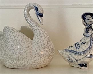 Item 212:  Blue & White Crackle Glaze Swan & Duck:  $16