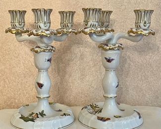 Item 13:  Herend Rothschild Bird Candelabra Painted Candlesticks - 9":  $445