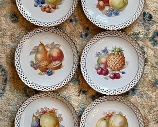 Item 226:  Set of 6 Dessert Plates with Fruit (one has a chip in it): $45