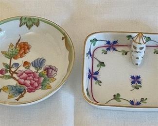 Item 18:  Herend "Floral" Trinket Dish (left):  $42                                   Item 19:  Herend Trinket Dish with Figure (right): $42 (SOLD)