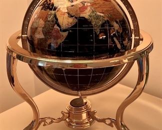 Item 240:  Brass & Semi Precious Stone Globe - 14.5": $150