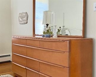 Item 250:  Heywood Wakefield Dresser & Mirror - 61.5"l x 19.5"w x 67.5"h:  $595