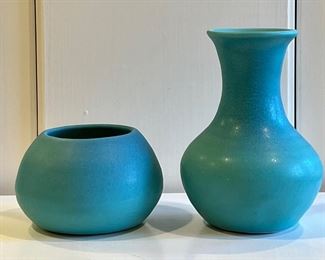Item 255:  Van Briggle Bowl (left) - 3":  $60                                                                                                                     Item 256:  Van Briggle Vase (right) - 6":  $38                                                                                               