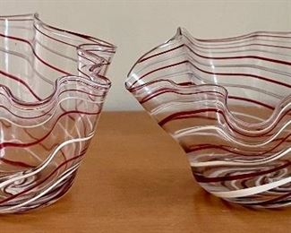 Item 275:  Pairpoint Cape Cod Pink and White Ruffle Bowls: $58/Pair                                                                                                                           Tallest - 3.75"
