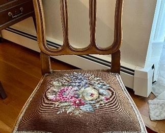 Item 281:  Vintage Chair with Needlepoint Seat - 19.75"l x 17"w x 38.25"h:  $75