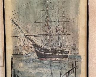 Item 293:  Alfred Birdsey "U.S.S. Constitution" Print - 18.5" x 26": $175