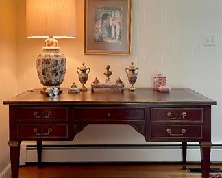 Item 261:  Louis XVI Style Vintage Desk with Ormolu and Leather Top - 59.25"l x 31.75"w x 30.75"h:  $845