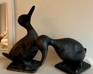 Item 305:  Heavy Cast Iron Ducks, Pair: $85                                  Tallest - 11.5"