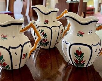 Item 313:  Three Quimper Pitchers: $58 for all