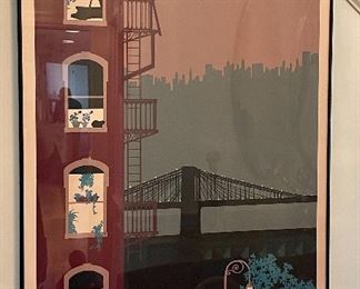 Item 318:  Brooklyn Bridge 1883-1983 by Jan V. Roy, 1983, signed - 23.25" x 35.25": $100
