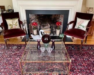 Item 321:  Vintage Square Glass and Brass Coffee Table with Lower Tier - 36"l x 36"w x 17.5"h:  $265