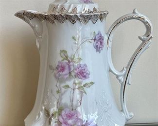Item 326:  Antique Chocolate Pot with Pink Roses and Gold Gilt: $45