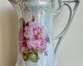 Item 327:  Antique Chocolate with Large Pink Rose and Interesting Handle: $45