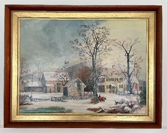 Item 334:  Oil on Board signed Howe D. Higgins (after Durrie) - 27.75" x 22": $245