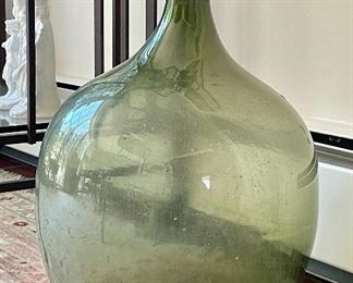 Item 350:  Antique Green Bottle (this item has some trapped water inside - we haven't had time to get it out!) Same bottle as the lamp! - 19": $42