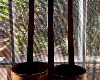 Item 391:  Antique Set Copper Russian Ladles Water Scoops with Engraved Handles:  $65