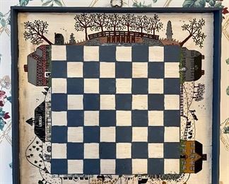 Item 395:  Hand Painted Checker/Chess Board - signed Susan Morris :  $28