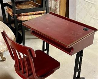 Item 445:  Vintage school desk & chair:  $85