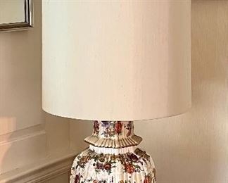 Item 415:  Table Lamp with Floral Base - there is some peeling to the finish of the ceramic base - still very pretty!: $65