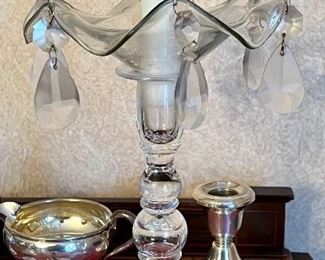 Item 424:  Pair of Crystal Candlesticks with Bobeches & Hanging Crystals:  