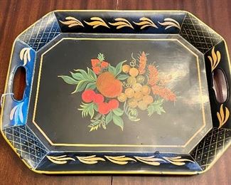 Item 429:  Hand Painted Tole Tray (black):  $28