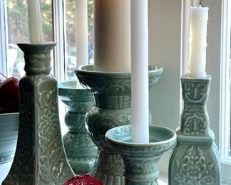 Item 433:  Set of 5 Celadon Candlesticks:  $68