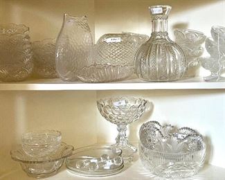 Assorted pressed & cut glass all priced at the sale.  Saturday, April 30th & Sunday, May 1st!