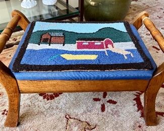 Item 409:  Foot Stool:                                                                                    Item 410:  Needlepoint Rug (not attached to stool) - 14.25" x 11":  