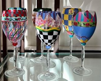 Item 412:  (6) Hand Painted Wine Glasses:  $65