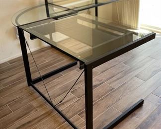 Contemporary Glass & Steel L Shaped Desk	38 high by 30 deep by 72–72	
