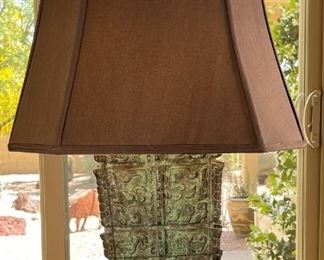 Vintage Chinese Verdigris Bronze Lamp Archaic Shang Dynasty Fenglei Design	29 x 18.5 x 18.5	HxWxD
