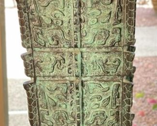 Vintage Chinese Verdigris Bronze Lamp Archaic Shang Dynasty Fenglei Design	29 x 18.5 x 18.5	HxWxD
