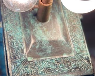 Vintage Chinese Verdigris Bronze Lamp Archaic Shang Dynasty Fenglei Design	29 x 18.5 x 18.5	HxWxD
