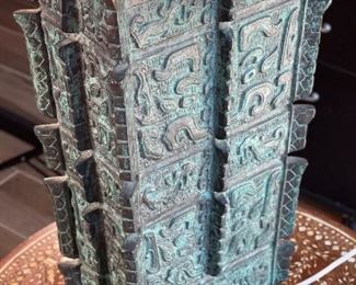 Vintage Chinese Verdigris Bronze Lamp Archaic Shang Dynasty Fenglei Design	29 x 18.5 x 18.5	HxWxD
