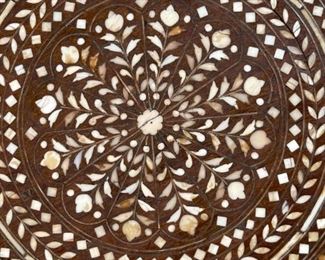Vintage Moroccan Bone Inlay Round Accent Table	22in H z 19.5 in  diameter	
