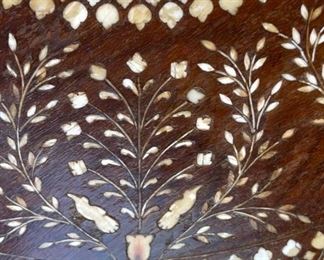 Vintage Moroccan Bone Inlay Round Accent Table	22in H z 19.5 in  diameter	
