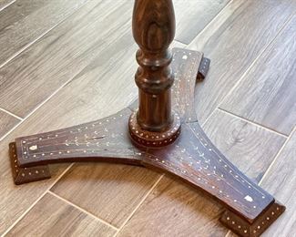 Vintage Moroccan Bone Inlay Round Accent Table	22in H z 19.5 in  diameter	
