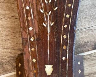 Vintage Moroccan Bone Inlay Round Accent Table	22in H z 19.5 in  diameter	
