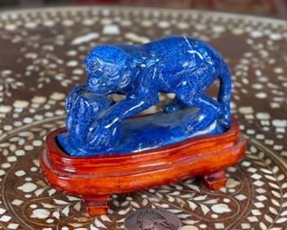 Monkey Chinese Hardstone Carving Lapis Carved Stone Figurine	3x1.5x4in	
