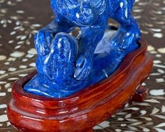 Monkey Chinese Hardstone Carving Lapis Carved Stone Figurine	3x1.5x4in	

