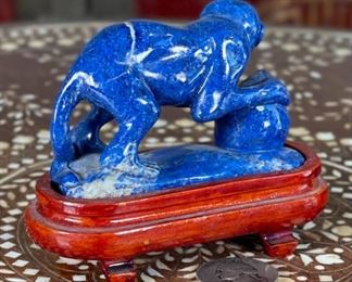 Monkey Chinese Hardstone Carving Lapis Carved Stone Figurine	3x1.5x4in	
