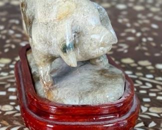 Pig Chinese Hardstone Carving Asian Carved Stone Figurine	3x2x4in	
