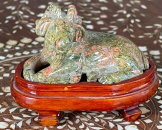 Mountain Goat Chinese Hardstone Carving Asian Carved Stone Figurine	3x2.5x3in	HxWxD
