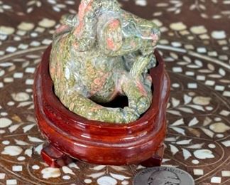 Mountain Goat Chinese Hardstone Carving Asian Carved Stone Figurine	3x2.5x3in	HxWxD
