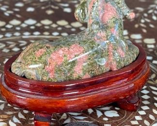 Mountain Goat Chinese Hardstone Carving Asian Carved Stone Figurine	3x2.5x3in	HxWxD
