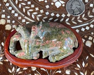 Mountain Goat Chinese Hardstone Carving Asian Carved Stone Figurine	3x2.5x3in	HxWxD
