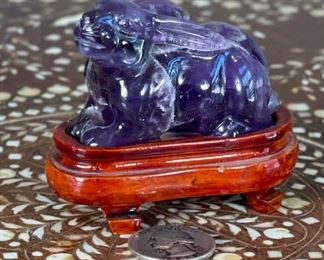 Rabbit Chinese Hardstone Carving Asian Carved Stone Figurine Purple Amethyst	2.5x1.75x3in	HxWxD
