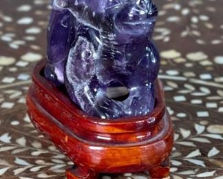 Rabbit Chinese Hardstone Carving Asian Carved Stone Figurine Purple Amethyst	2.5x1.75x3in	HxWxD
