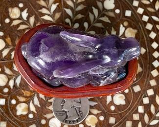 Rabbit Chinese Hardstone Carving Asian Carved Stone Figurine Purple Amethyst	2.5x1.75x3in	HxWxD
